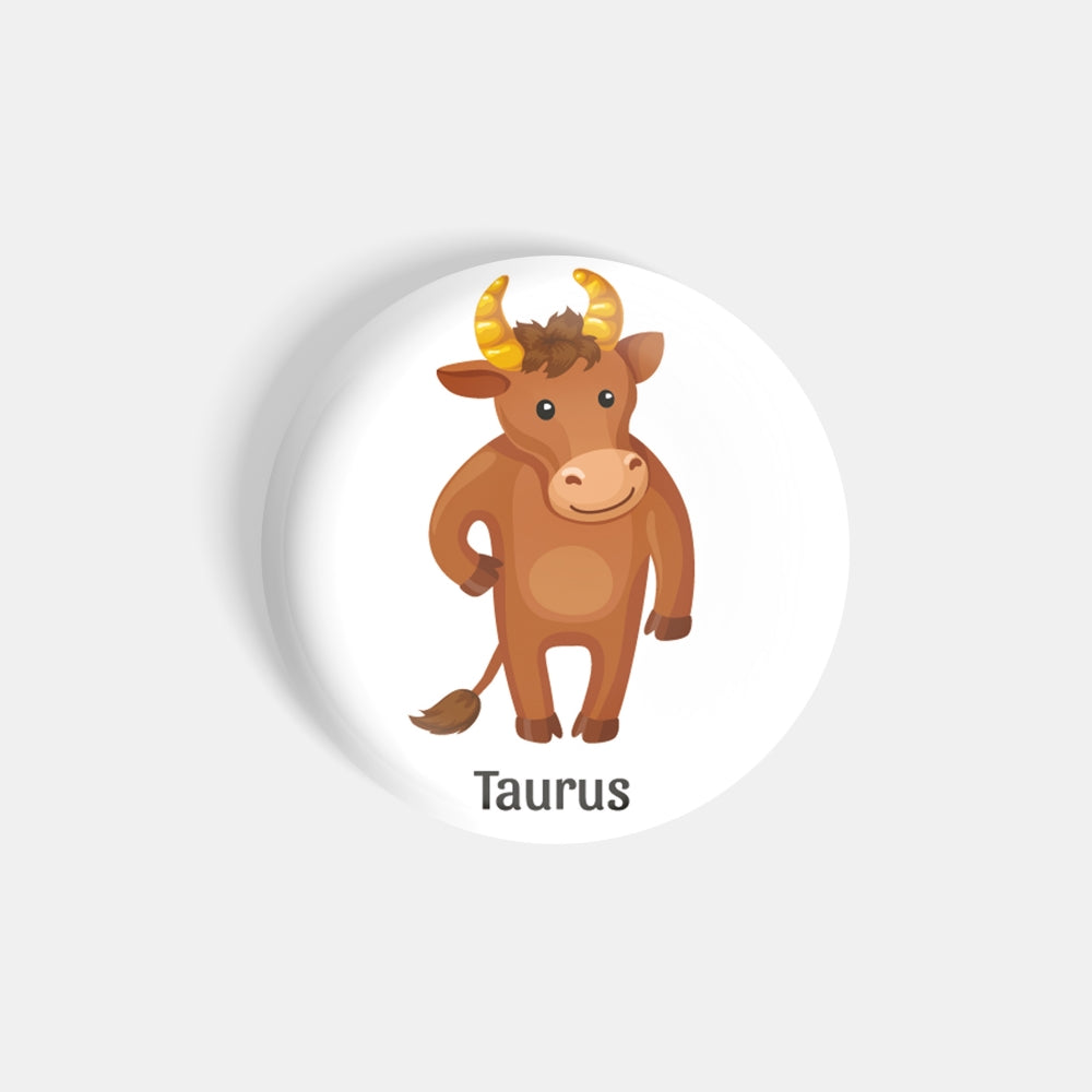 dhcrafts Round Fridge Magnet White Color Cute Zodiac Sign Taurus D2 Glossy Finish Design Pack of 1 (58 mm)